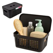 Cesto Caixa Organizador Tampa Resistente 2L Empilhavel Preto