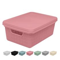 Cesto Caixa Organizadora c/ Tampa 28x19 5L Gaveta Armário Organização de Casa Lavanderia Comodo