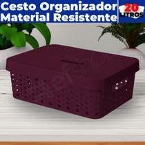 Cesto Caixa Organizadora C/ Tampa Armário Gaveta Lavanderia 20L Grande (46X34)