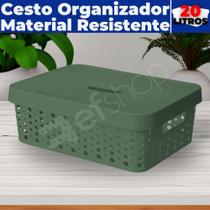 Cesto Caixa Organizadora C/ Tampa Armário Gaveta Lavanderia 20L Grande (46X34)