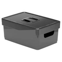 Cesto Caixa Organizadora Lisa de Plástico Resistente Média Com Tampa Capacidade 1,5 Litro