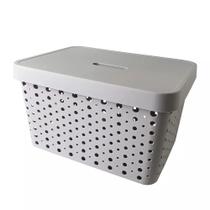 Cesto Caixa Organizadora Multiuso Com Tampa Roupas Brinquedos Plástico 17 Litros