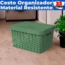 Cesto Caixa Organizadora Rattan Grande Com Tampa 33 Litros (46x34x24)