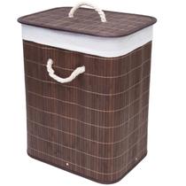 Cesto Cestinho de Roupas Multiuso Bambu Escuro C/ Tampa
