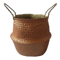 Cesto com alcas em rattan marrom d38cm x 33cm