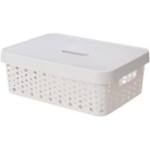 Cesto com Tampa 20L Plástico Organizador Multiuso Branco Usual Plastic Cesto com Tampa 20L Plástico Organizador Multiuso Branco Usual Plastic