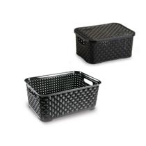 Cesto Com Tampa Rattan Cor Preta 4 Litros Cesto Com Tampa Rattan Cor Preta 4 Litros