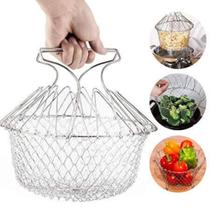 Cesto Cozimento A Vapor Dobrável Inox Multiuso Fritadeira