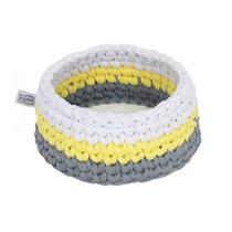 Cesto Crochê Redondo 15 CM Amarelo e Cinza Quarto Bebê Infantil