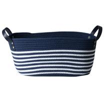 Cesto de Algodão 30x19x15 C/Alça Azul C/ Listras Brancas Cesto de Algodão 30x19x15 C/Alça Azul C/ Listras Brancas