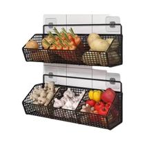 Cesto De Armazenamento De Metal Montado Na Parede Para Cozinha Para Especiarias Alho Cebolas Legumes