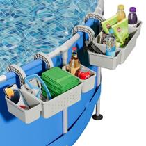 Cesto de Armazenamento Kompoll para Beira de Piscina com 2 Suportes para Copos - Kit com 2 Cesto de Armazenamento Kompoll para Beira de Piscina com 2 Suportes para Copos - Kit com 2