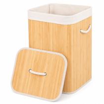 Cesto de Bambu com Alças e Tampa 70L LEHAVI - Organizador para Roupas e Objetos