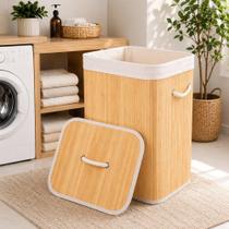 Cesto de Bambu com Alças e Tampa de 70 Litros com Cores a Escolher, Prático e Elegante, Bambu, Marrom ou Branco color:Ma