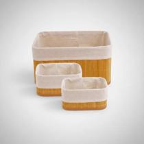 Cesto de Bambu Natural Kit 3 Organizadores Quarto Banheiro