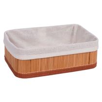 Cesto de Bambu organizador decoração com tecido 29 x 19 x 10cm