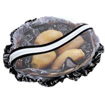 Cesto De Bambu Para Pães e Frutas Com Tule De Renda e Zíper Proteção Anti Mosca Peça Artesanal