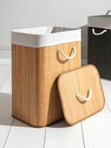 Cesto De Bambu Retangular 72L Com Tampa Forrado B-Max BM-F1102