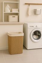 Cesto De Bambu Retangular Com Alças Listrado 40x30x60cm- Jolitex