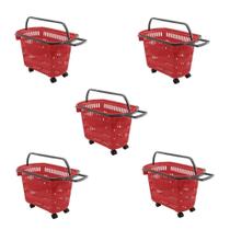 Cesto De Compras D300 Dellaplast 30L Com Rodas Vermelho Kit5