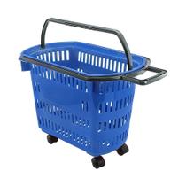 Cesto De Compras Para Supermercado Tamanho Grande Com Rodízio D300 - Della Plast Azul Padrão