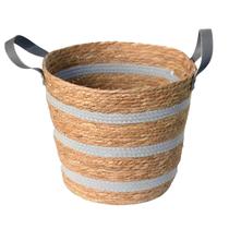 Cesto de Fibra Natural C/ Algodão C/ Alça Ø33x28cm p/ Organização Decoração 3002