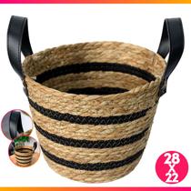 Cesto De Fibra Natural E Algodão C/ Alça 24x18cm