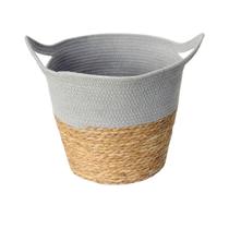 Cesto De Fibra Natural E Algodao C/alca 33x28cm Cinza