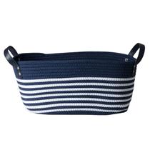 Cesto de Fibra Natural e Algodão C/ Alça 38x22x17 cm Azul