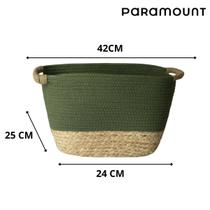 Cesto De Fibra Natural E Algodão C/alça 42x25x24 Cm Verde Cesto De Fibra Natural E Algodão C/alça 42x25x24 Cm Verde