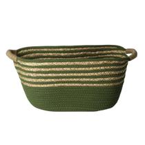 Cesto de Fibra Natural E Algodão C/Alça 46x28x20 Cm Verde