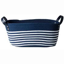 Cesto de Fibra Natural e Algodão com Alça Azul Naval 18x22x48cm 3641 - Paramount
