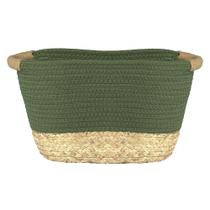 Cesto de Fibra Natural e Algodão com Alça Trançado Verde Esmeralda 20x21x38cm 3619 - Paramount