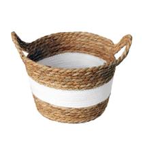 Cesto de Fibra Natural M C/ Alça Ø25x17cm P/ Organização Decoração 3030