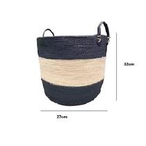 Cesto De Fibra Natural Oval Com Alça De Couro Etnias - Jolit