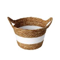 Cesto de Fibra Natural P C/ Alça Ø23x15cm P/ Organização Decoração 3031