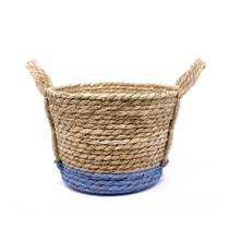 Cesto de Fibra Natural Seagrass Com Fundo Azul 20x27x27 cm - D'Rossi