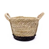 Cesto de Fibra Natural Seagrass Com Fundo Preto 20x27x27 cm E02 - D'Rossi