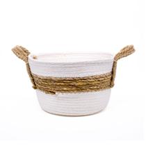 Cesto de Fibra Natural Seagrass Listrado Branco 15x22,5x23 cm E02 - D'Rossi