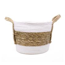 Cesto de Fibra Natural Seagrass Listrado Branco 19x26x26 cm E02 - D'Rossi