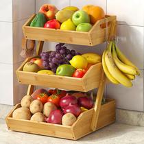 Cesto de Frutas Sevenblue de 3 Níveis em Bambu com Suportes para Banana Cesto de Frutas Sevenblue de 3 Níveis em Bambu com Suportes para Banana