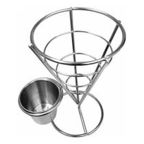 Cesto de Inox com Molheira Para Servir Porções de Petiscos e Frituras Cesto de Inox com Molheira Para Servir Porções de Petiscos e Frituras