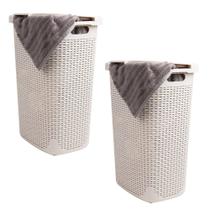 Cesto de lavanderia Mind Reader 60L Slim com tampa, conjunto de 2 marfim