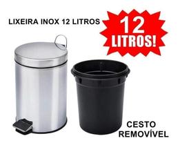 Cesto De Lixo 12 lts 100% Inox C/ Pedal Banheiro E Cozinha - Fullcommerce