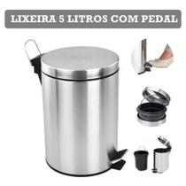 Cesto de Lixo 5 Litros Inox Lixeira Pedal Banheiro e Cozinha