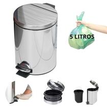 Cesto De Lixo 5Lts 100% Inox Com Pedal Banheiro E Cozinha