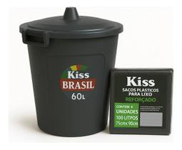 Cesto De Lixo 60l Com Tampa E Trava + 4 Sacos 100l Brinde Cesto De Lixo 60l Com Tampa E Trava + 4 Sacos 100l Brinde
