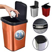 Cesto De Lixo 9 Litros Adesivo Metalizado Tampa Click Label Banheiro Escritório