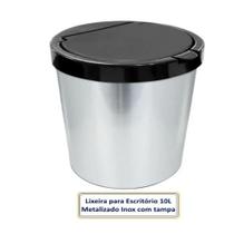 Cesto de lixo label inox com tampa click lixeira para escritorio casa sala 10 litros estilo metal