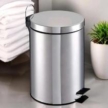 Cesto de Lixo Lixeira Banheiro Grande Inox 12 Litros Pedal Cesto Balde Rodondo Interno Removível Aço Inox